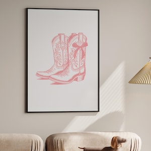 Pink Cowboy Boots Wandkunst, Vintage Western Cowgirl Poster, Cowgirl Stiefel, Küstencowgirl Druck, Vintage Cowgirl Kunst, niedliche Cowgirl Drucke