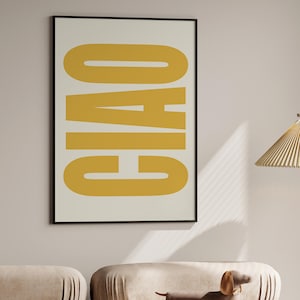 Yellow Ciao Poster, Italian Retro Poster, Trendy Wall art, Quote Poster, Y2k wall art, Ciao, Gallery Wall Art, Bold Typography