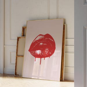 Roter Kuss Druck, Roter Mund küsst Plakat, trendige Wandkunst, Y2K funky Wandkunst, Y2K Wandkunst, French Kuss Druck, Wohnungsdekor