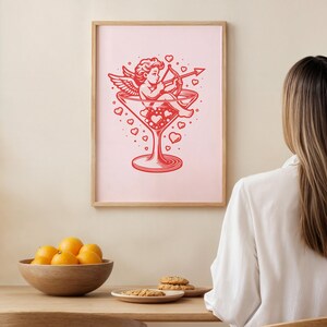 Póster de San Valentín, póster de cóctel, póster de Cupido de San Valentín, decoración de habitación coqueta, póster de corazones, impresión de cóctel, póster vintage, póster digital