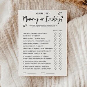 Guess Who Mommy or Daddy Game, Baby Shower Game, Baby Shower Games Printable, Party Game Mommy or Daddy, Who Said It Trivia Game, Guess who