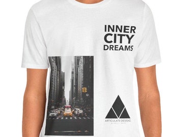 Inner City Dreams-shirt, Urban Streetwear-graphic T-shirt, motiverend stadsleven T-shirt, Unisex Hustle Fashion-T-shirt, Urban Streetwear Graphic T