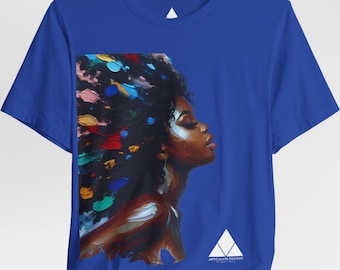 Afrocentric Art T-Shirt, Colorful Black Woman Portrait Tee, Aesthetic Artistic Graphic Shirt, Modern Abstract Art Unisex Statement T-Shirt