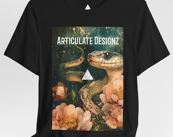 Articulate Designz Snake T-Shirt, Luxury Graphic Tee, Snake Floral Art Shirt, Dark Botanical Streetwear, Snake & Rose Graphic Shirt