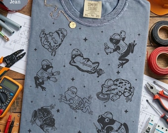 Funny Electrician Frogs Shirt - Electrical Worker Gift Tee, Cute Blue Collar Frog Shirt