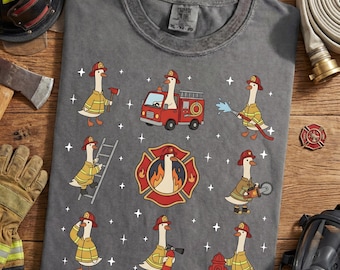 Silly Goose Firefighter Shirt - Funny Fire Dept Goose Meme Tee, Comfort Colors Fireman Gift, Father’s Day Retired Firefighter