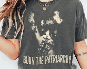 Comfort Colors® Grunge Cat Shirt, Burn The Patriarchy Feminist Tee, Vintage 90s Meme Cat Shirt, Funny Feminist Activist Gift