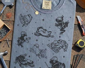 Funny Roofer Frogs Shirt - Roofing Contractor Gift Tee, Cute Blue Collar Frog Shirt