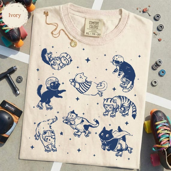 Cute Cat Roller Skating Shirt -  Skate Lover Tee, Roller Derby Gift