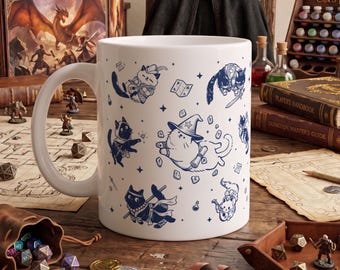 DND Cute Cats Mug –  Dungeon Master Gift, RPG Gamer Mug, Cat Fantasy Design