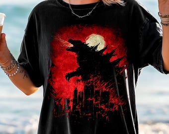 Comfort Colors® Godzilla Gojira Shirt – Japanese Kaiju Movie Tee, King of Monsters Dark Fantasy Art, Retro Vintage Godzilla Sweatshirt
