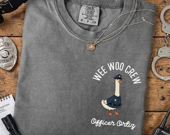 Wee Woo Crew Police Shirt – Silly Goose Tee, Personalized Name, Funny Officer Gift, First Responder Dad, Birthday/Father’s Day, Retired