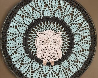 Decorazione da parete a forma di gufo all'uncinetto, mandala, 40 cm (16 pollici)