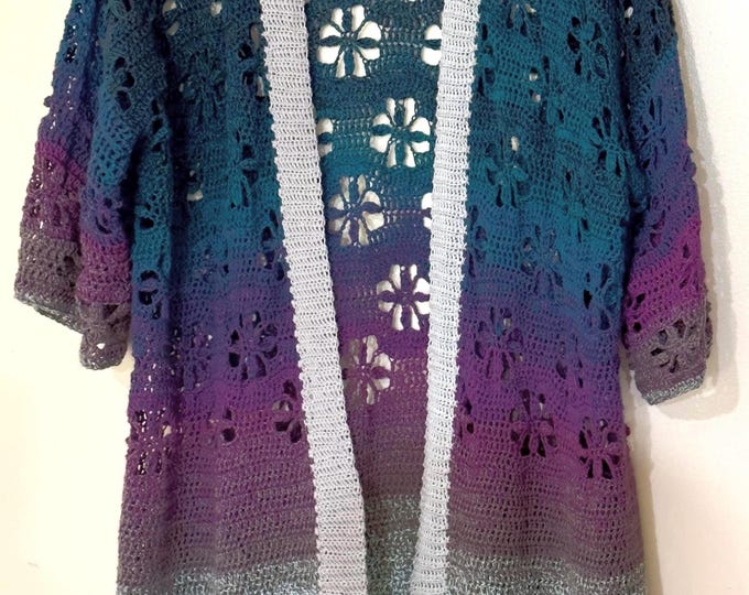 Floral Crochet 3/4 Sleeve Cardigan