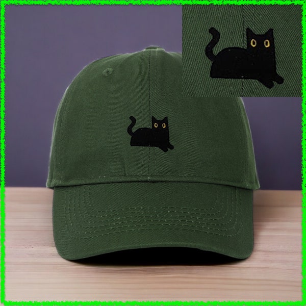 Zwarte Kat Papa Hoed - Geborduurde Baseball Cap | Verstelbare katoenen keperstof - perfect voor kattenmoeders en -vaders, uniek cadeau voor huisdierenliefhebbers