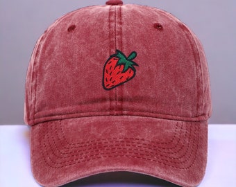 Strawberry Embroidered Dad Hat - Casual Vintage Cap - Sun Protection - Perfect Gift for Her - FREE Delivery