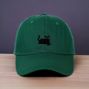 Black Cat Dad Hat Embroidered Baseball Cap Adjustable Cotton Twill Perfect for Cat Moms & Dads, Unique Pet Lover Gift Bright Green