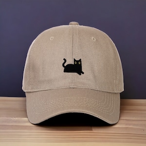 Black Cat Dad Hat Embroidered Baseball Cap Adjustable Cotton Twill Perfect for Cat Moms & Dads, Unique Pet Lover Gift Beige