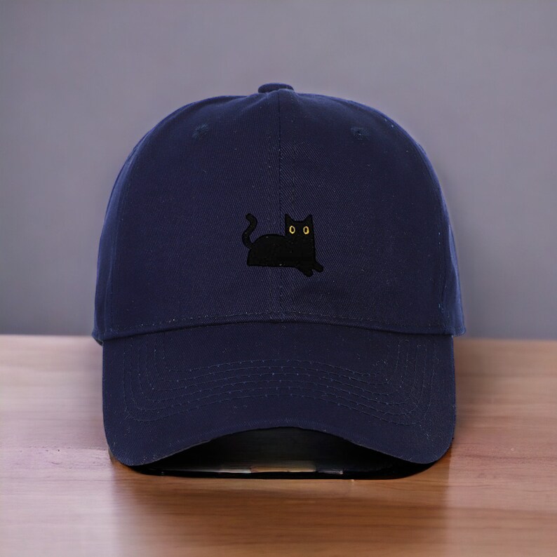 Black Cat Dad Hat Embroidered Baseball Cap Adjustable Cotton Twill Perfect for Cat Moms & Dads, Unique Pet Lover Gift Navy