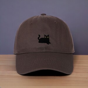 Black Cat Dad Hat Embroidered Baseball Cap Adjustable Cotton Twill Perfect for Cat Moms & Dads, Unique Pet Lover Gift Dark Brown