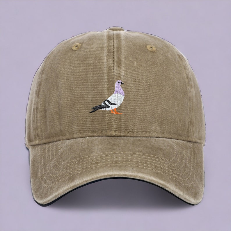 Embroiderable Pigeon Hat Custom Bird Cap Ideal for Nature Lovers Thoughtful Birthday Gift Unique Father's Day Gift FREE Delivery Khaki