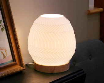 Rotunda Lamp: Woven 3D Printed Shade with Solid Wood Base