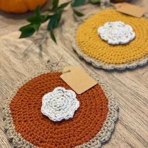 Handmade Crochet Pumpkin Pie Potholder: Fall Kitchen Decor