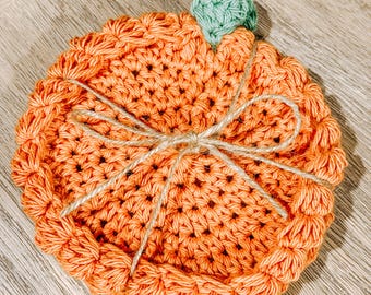 Handmade Crochet Pumpkin Coasters | Fall Decor | Autumn Mug Rug | Cotton Pumpkin Coaster Set