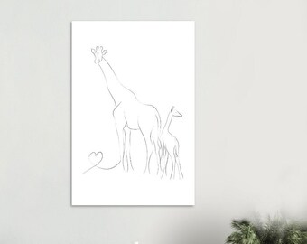 Savannah Love Giraffe , Minimalistische Wanddeko, modernes Kunst Poster, Poster ohne Rahmen, Geschenk für den Muttertag