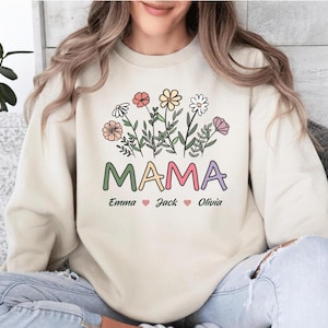 Personalised Mama T-Shirt Sweatshirt Hoodie, Custom Gift For Mama, Gift For Mum, Mama Shirt, Mothers Day Birthday, Children&#39;s Names, New Mom
