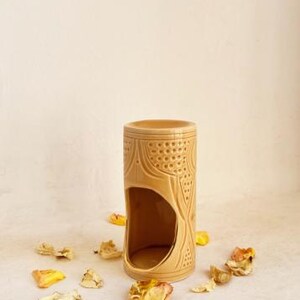 Handmade Moroccan ceramic aromatherapy censer with 12k gold accents, used as essential oil diffuser and candle warmer, decorative home décor burner gift for her.