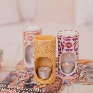 Handmade Ceramic Aromatherapy Censer Essential Oil Diffuser & Candle Warmer 12k Gold Accent  Moroccan Home Décor Ceramic Burner Gift For Her