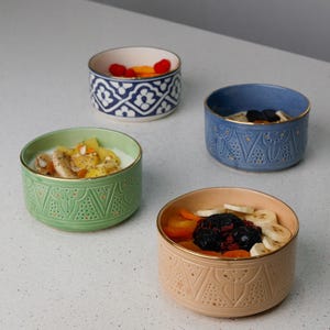 Handmade Ceramic Bowl 12k Gold Coating Moroccan Pottery Small Serving Bowl for Salad, Fruits, Ice-cream Decorative Table Centerpiece