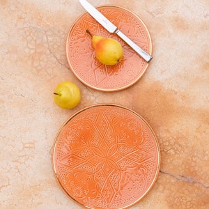 Vibrant Orange Ceramic Plates for Dining or Dessert – Handcrafted Moroccan Set