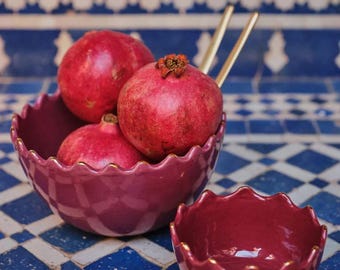 Handcrafted Burgundy Ceramic Bowl with Wavy Rim – Functional Art for Your Table