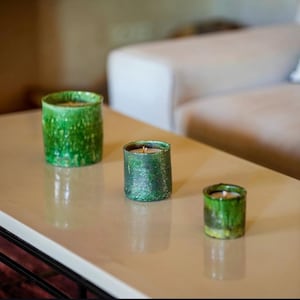 Green Ceramic Candle: Orange Blossom Scent, Handmade Moroccan Decor