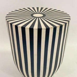 Handmade Bone Inlay Side Table: Black and White Striped Accent Table