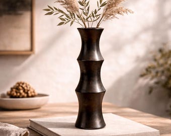 Handmade Ceramic Hourglass Vase Smooth Black Finish Modern Decorative Vase For Living Room Housewarming Gift For Mom Contemporary Decor