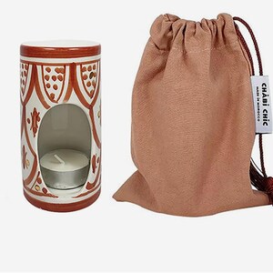 Handmade Moroccan ceramic aromatherapy censer with 12k gold accents, used as essential oil diffuser and candle warmer, decorative home décor burner gift for her.