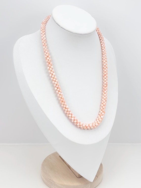 Tubular necklace in fabric and spheres of natural pink CORAL from the Pacific Ocean and gold-plated 925 SILVER clasp