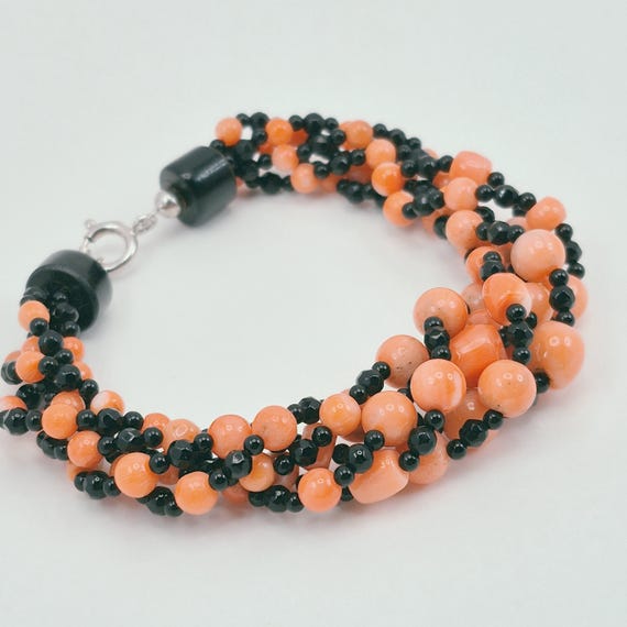 Cerasuolo coral and black onyx bracelet, 925 silver