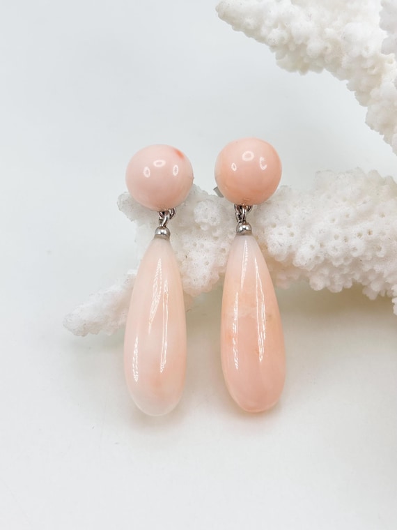 Drop earrings in natural pink CORAL from Asian seas and 925 SILVER setting