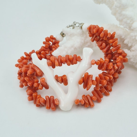 Mediterranean coral bracelet and Pacific coral branch, 925 silver, Italian craftsmanship