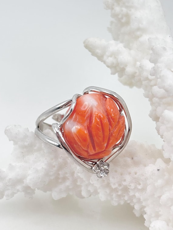 Ring in natural CERASUOLO CORAL from the seas of Asia set in 925 SILVER
