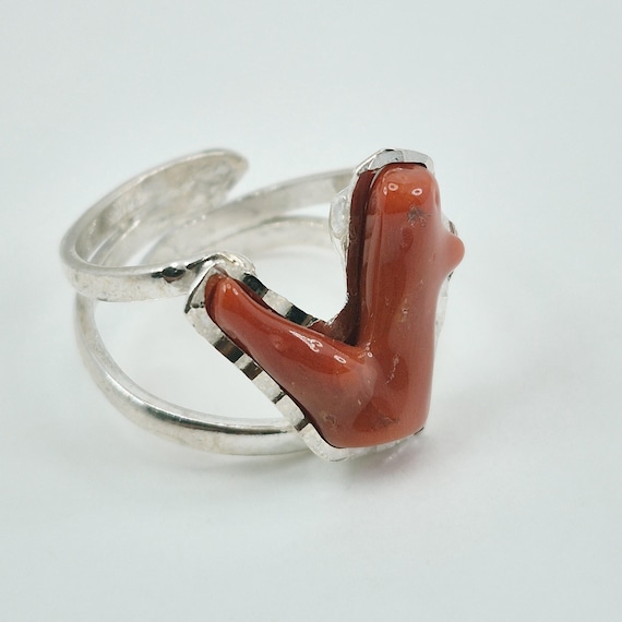 Ring with Mediterranean coral branch, 925 silver, Italian craftsmanship