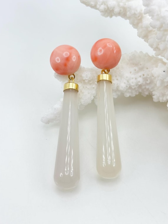 Pink CORAL and natural AGATE earrings with gold-plated 925 SILVER setting.