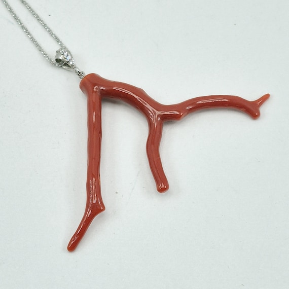 Mediterranean Coral Branch, Authentic Coral, Natural Shape, 925 Silver, Zircons, Italian Craftsmanship