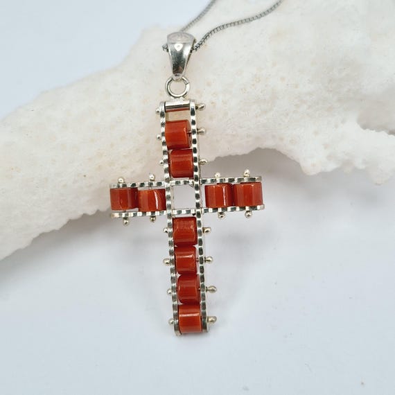 Red Coral Cross Necklace
