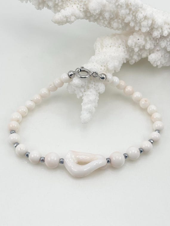 Bracelet in natural pink CORAL from Asian seas, alternating with grey hematite and 925 silver clasp