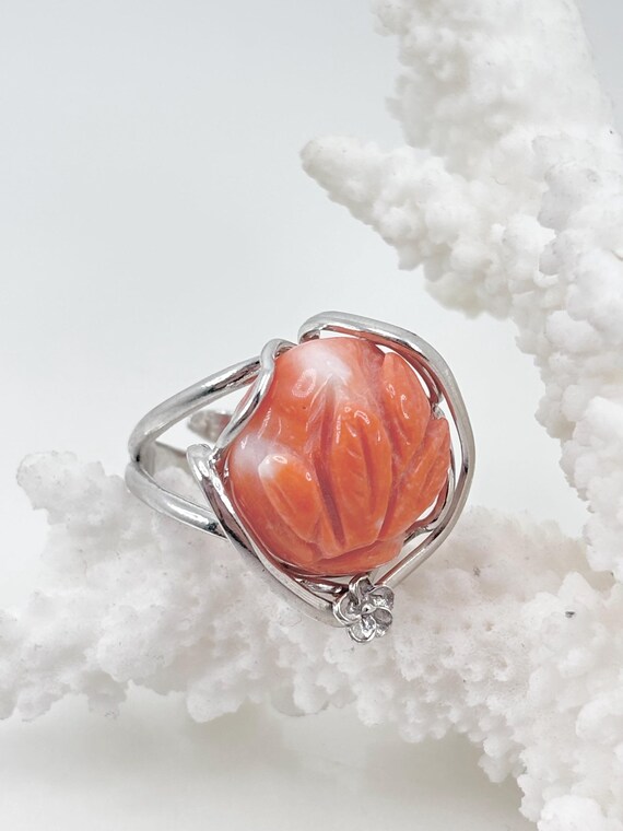 Ring in natural CERASUOLO CORAL from the seas of Asia set in 925 SILVER